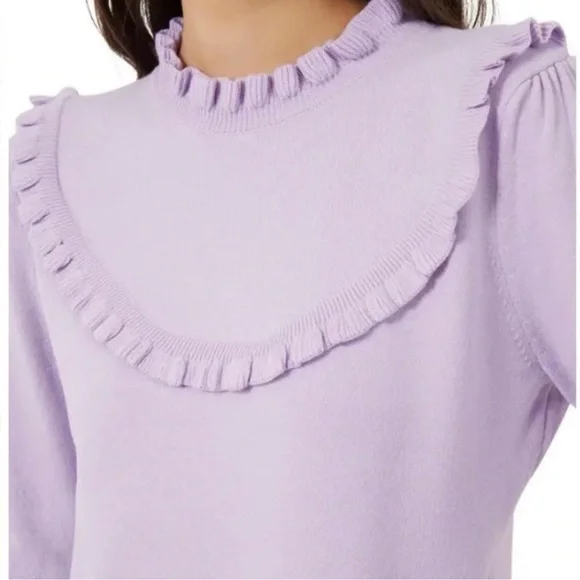NWOT French Connection Sweater Sz L Womans Purple Lilac Chill Ultramarine Ruffle - Picture 2 of 4